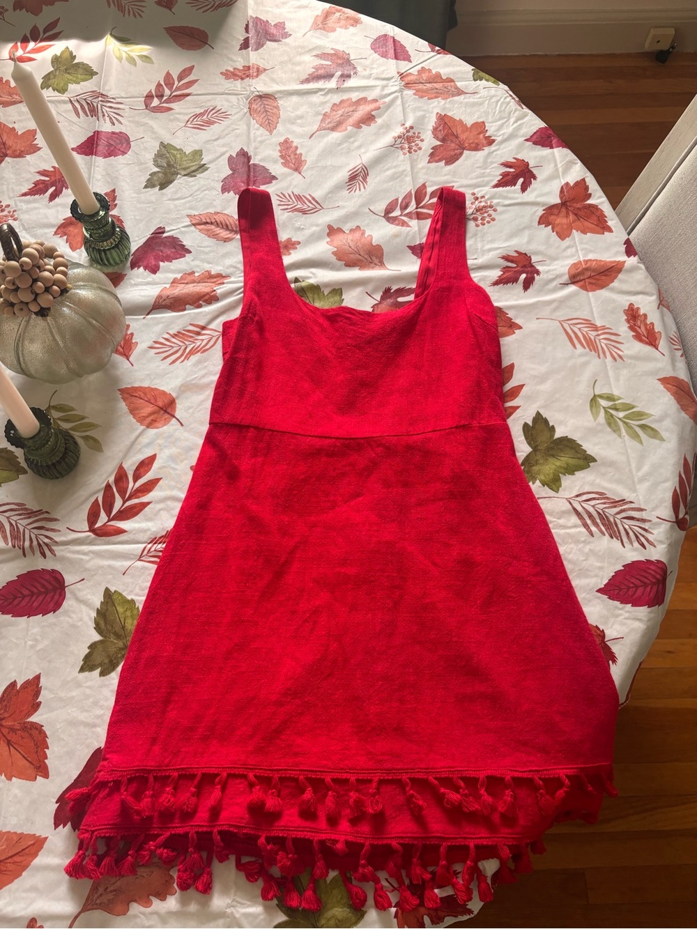 Lulu's Red Sleeveless Tassel-Hem Slip Dress